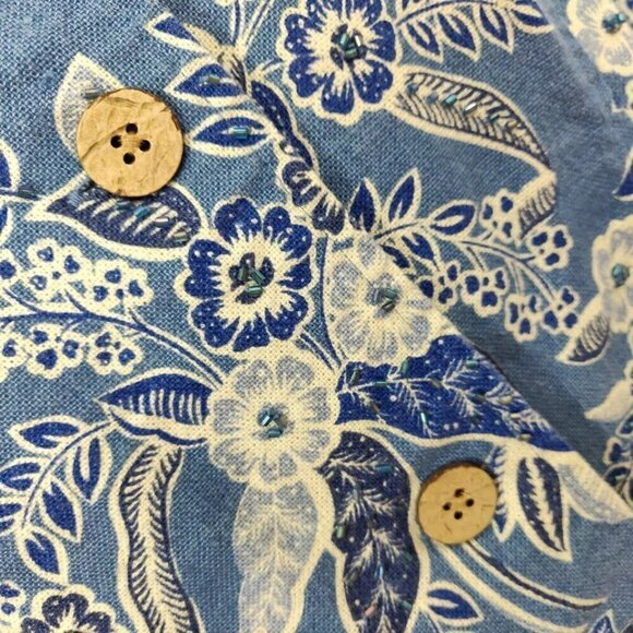 Coldwater Creek Linen Blend Beaded Jacket Size Petite XS Blue Floral Beachy Boho - Picture 5 of 10